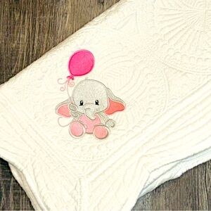 Baby Gift! Crib Quilt For Nursery - Embroidery-Elephant with Balloon- 36”x45”